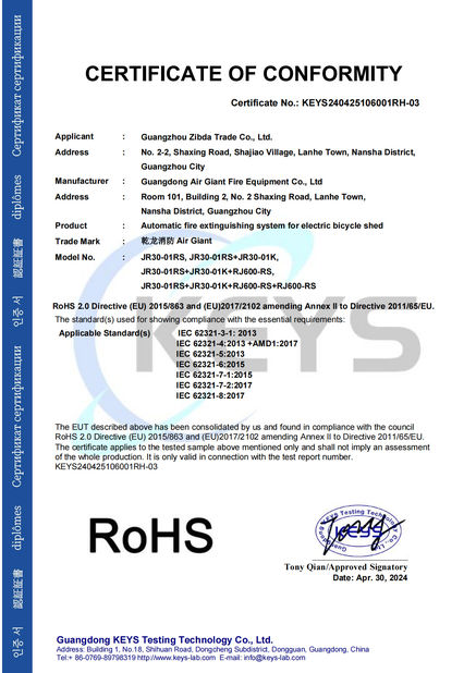 الصين Guangdong Air Giant Fire Equipment Co.,Ltd. الشهادات